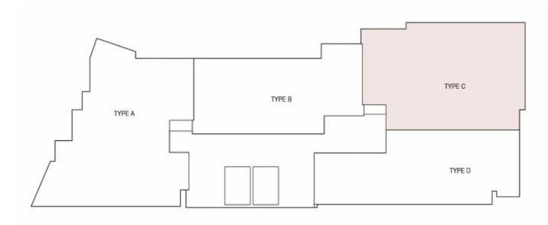 Floor plate with the Type C home shaded: it sits at the north east corner.
