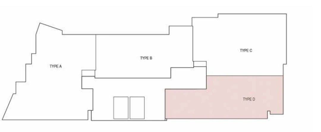 Floor plate with the Type D home shaded: it sits at the south east corner.